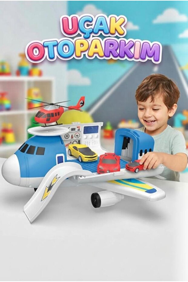 My Airplane Parking Lot - 2-in-1 Transforming Airplane Playset and Vehicle Maintenance Station 32 cm (2 Sports Cars + 1