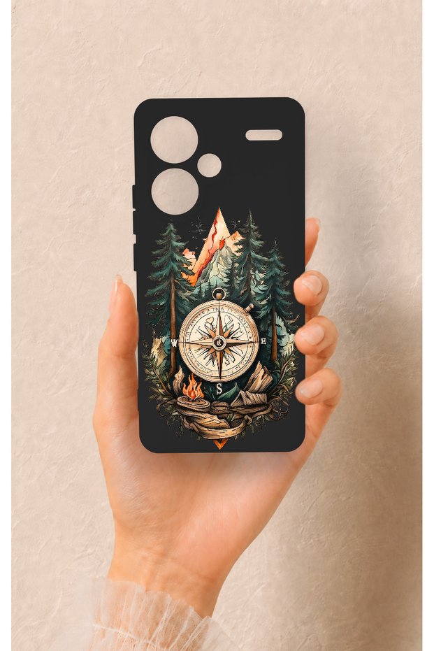 Redmi Note 13 Pro Plus Compatible Compass Forest Pattern Silicone Case