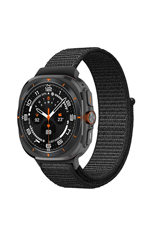 Galaxy Ultra 47mm Dark Black Nylon Loop Strap For Watch Ultra(2025)LTE Sport Adjustable Bracelet W