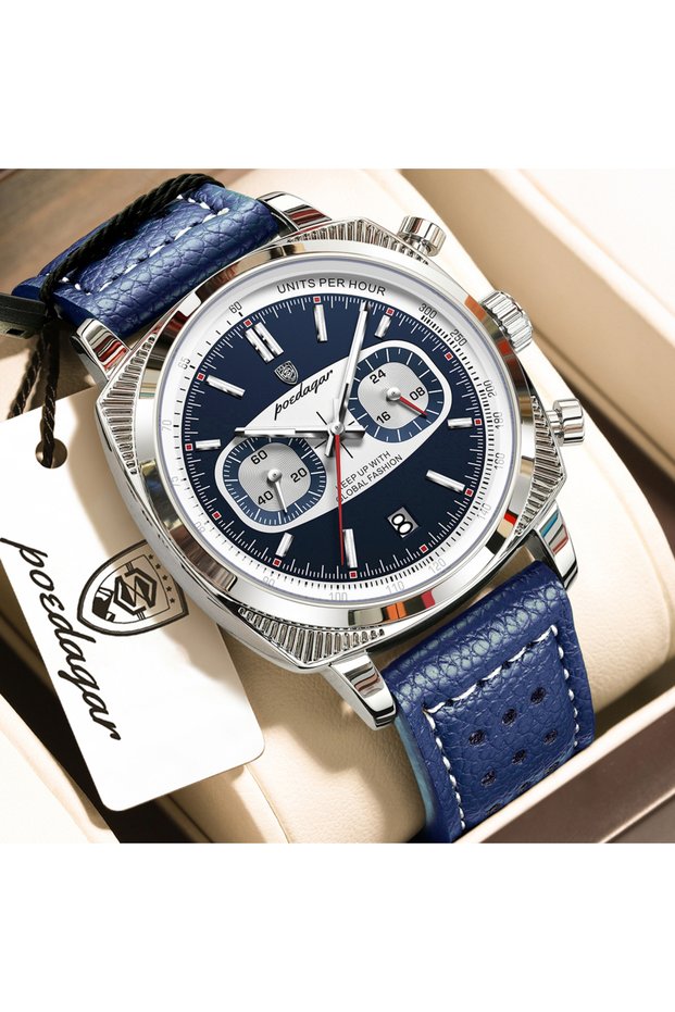 838 Silver Blue Fashion Men Clock Luminous Waterproof Chronograph Date Casual Male Wristwatch Luxur