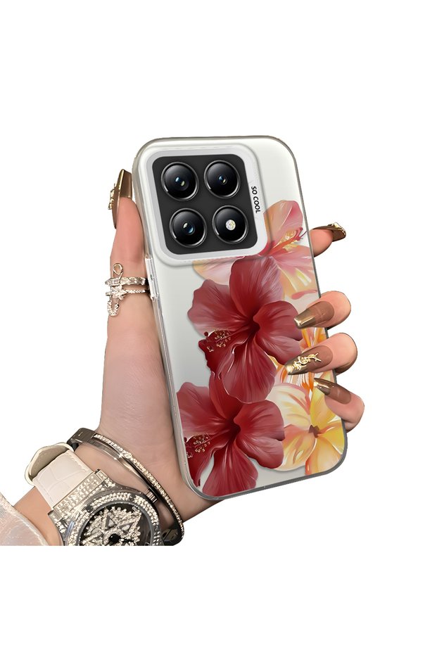 Mi 14t Pro 5g Compatible Silicone Edge Hard Back Case Couple Phone Case with Floral Pattern