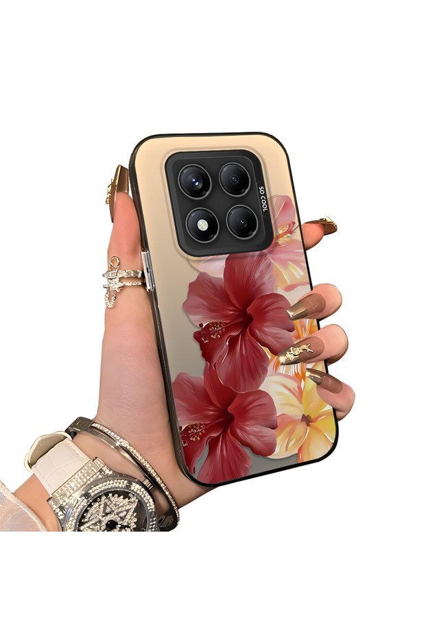 Redmi Note 14 Pro 5g Compatible Silicone Edge Hard Back Case Couple Phone Case with Floral Pattern
