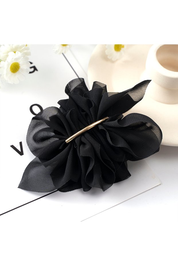 1 black Big Spring Hair Claw Clips Women Metal Chiffon Flowers Ponytail Holder Hairpin Barrettes Fas