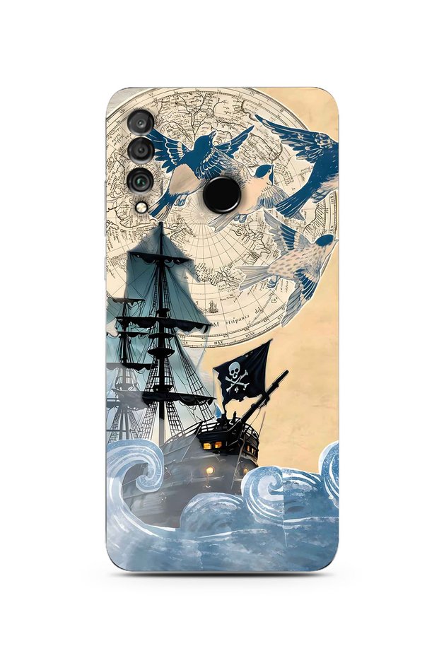 Huawei P30 Lite Compatible Pirate Ship Patterned Transparent Phone Case