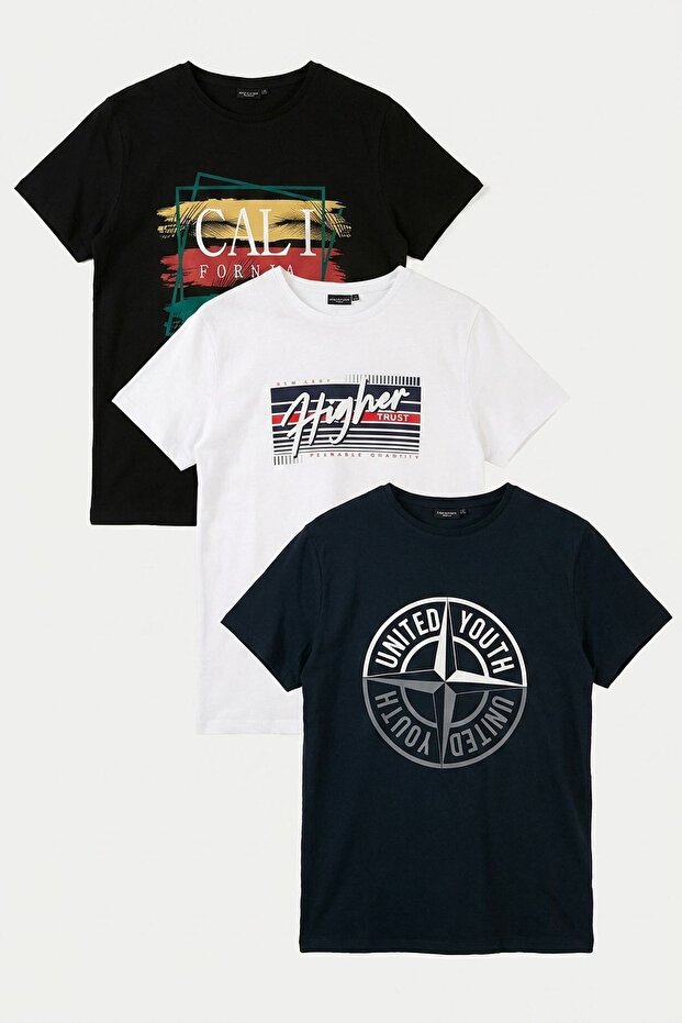Cotton Printed 3 Pack t Shirt Men t Shirt 541S3