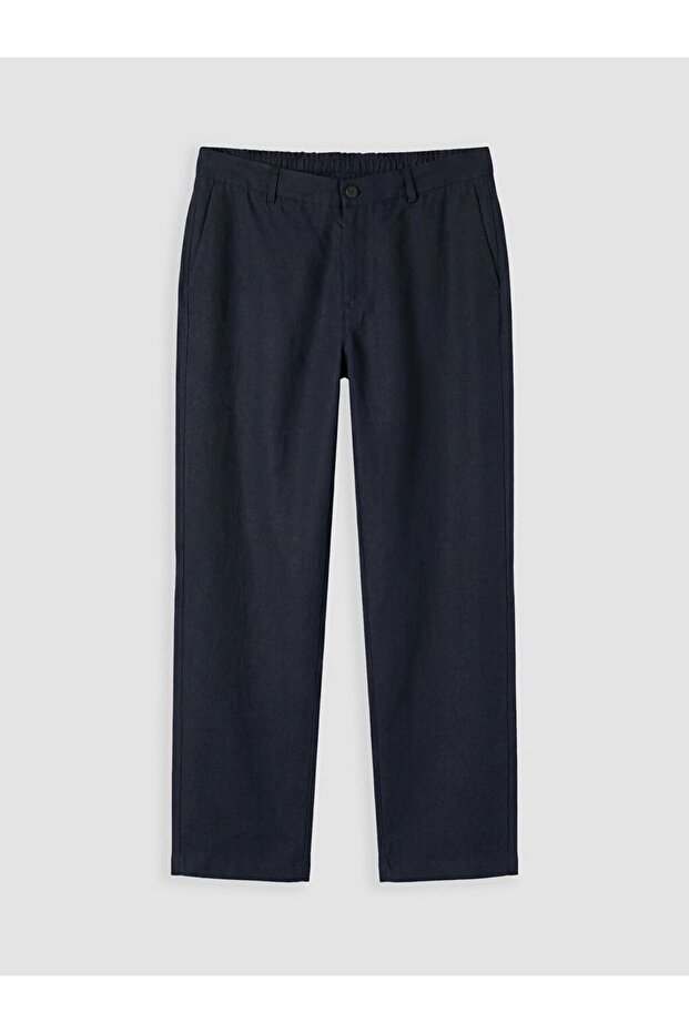 Southblue Navy Blue Regular Fit 100% Linen Men's Trousers