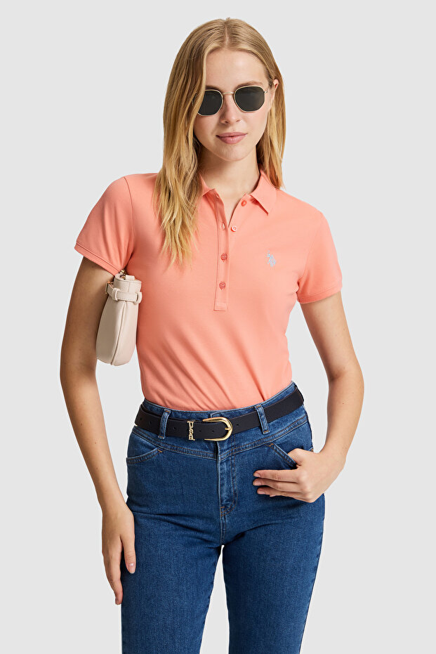 Women's Salmon Polo Collar Basic T-Shirt 50321818-Vr204