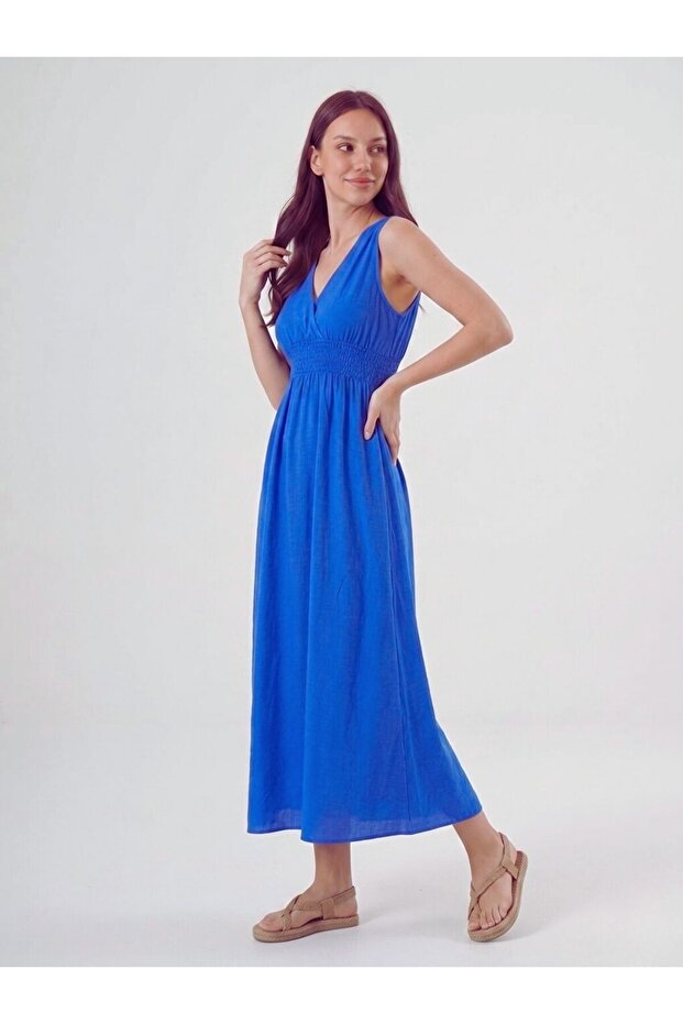 Women's Sax Long Double-Breasted Collar Gipeli Dress