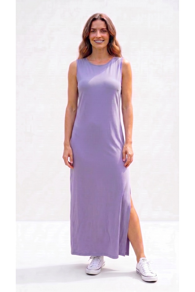 Crew Neck Sleeveless Slit Supreem Dress