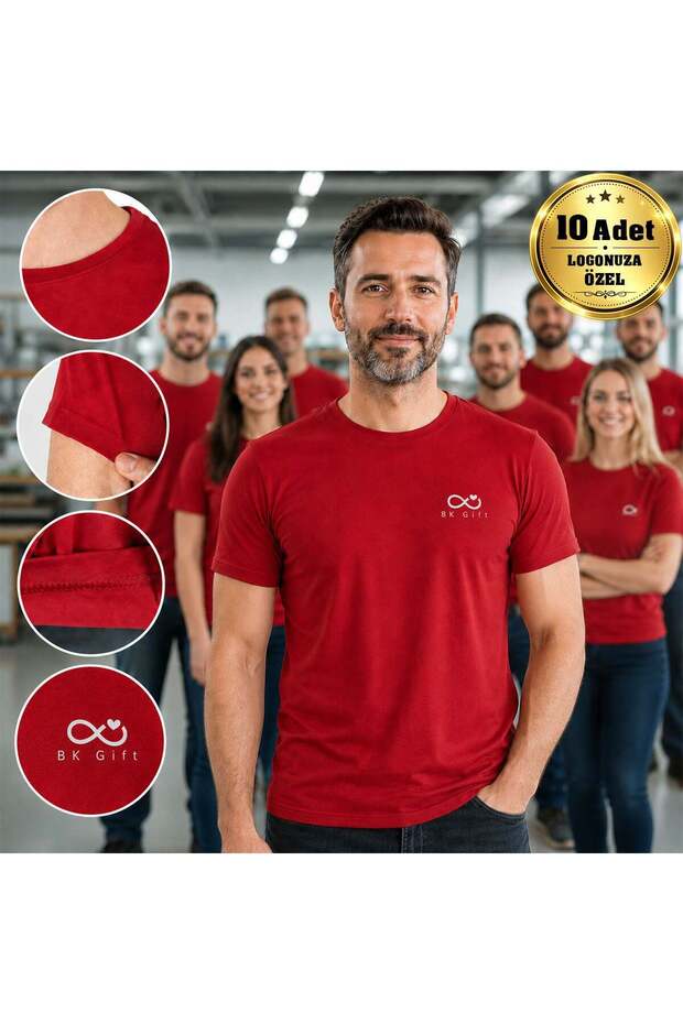 10 Premium Burgundy T-Shirts with Your Logo - Cotton Unisex Corporate Staff T-Shirt