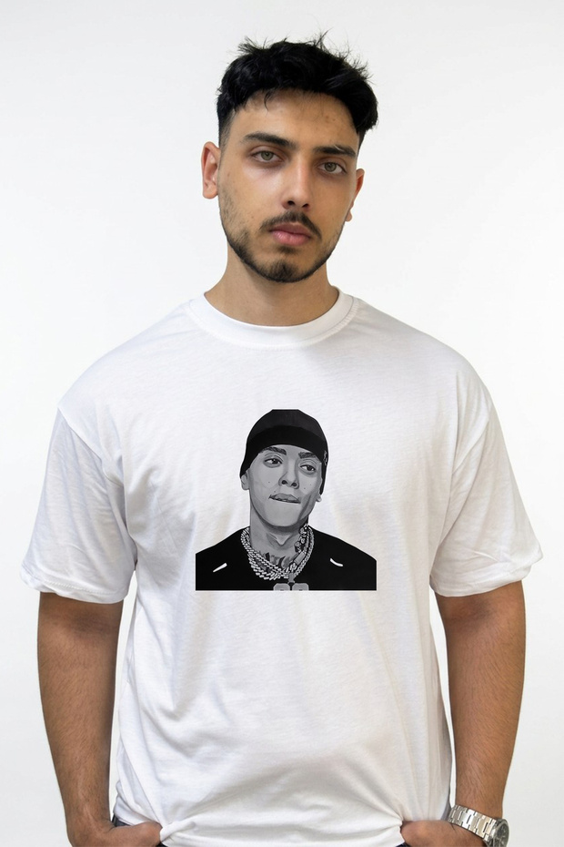 Duki Rapper Design Printed Oversize White T-Shirt