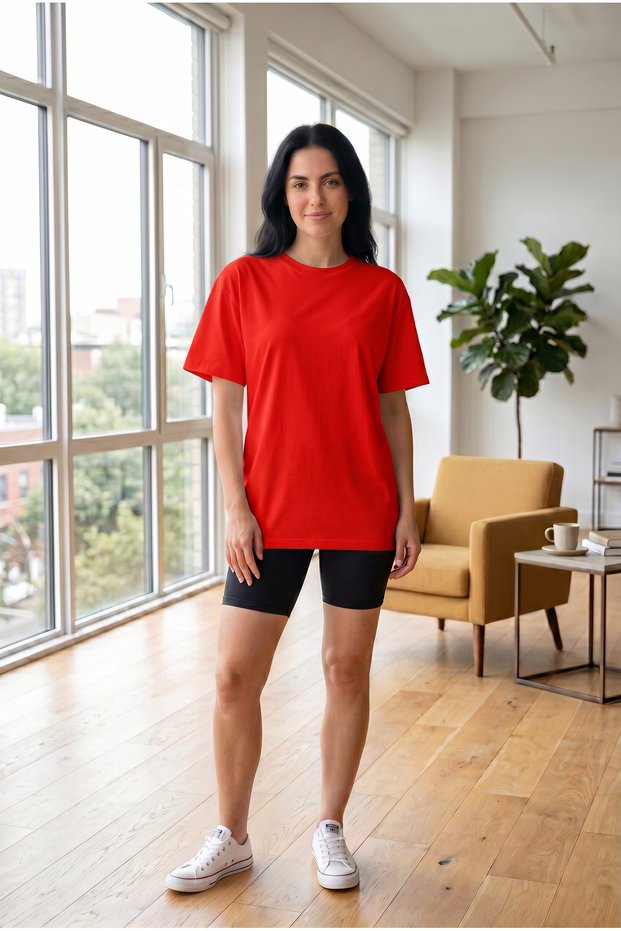 Women's Red Color Summer Favorite Comfortable Fit Oversize T-Shirt