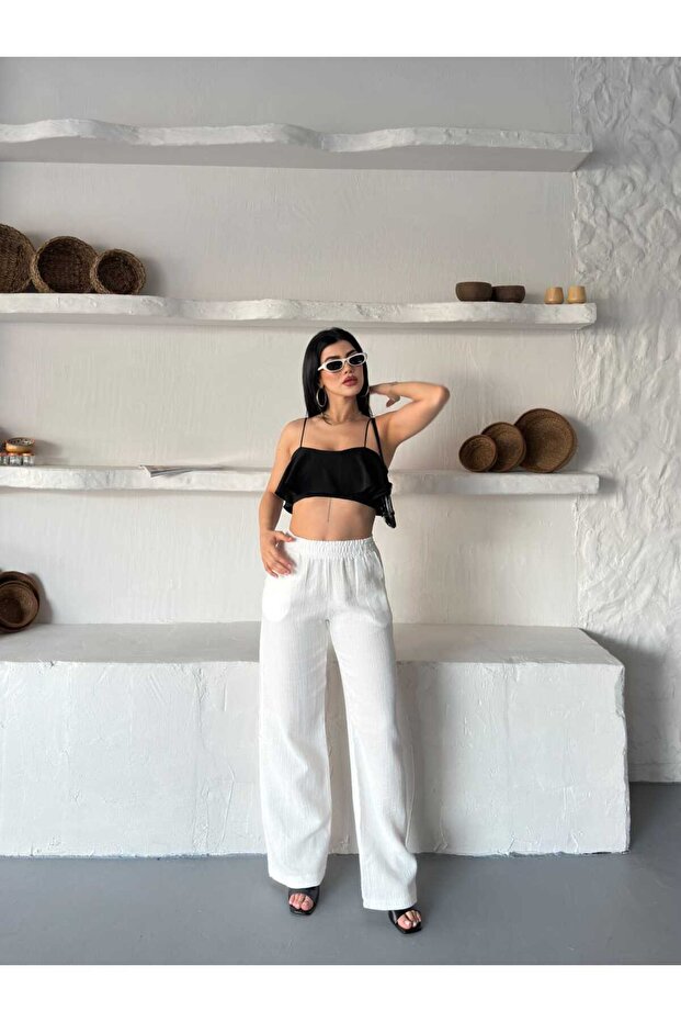 Premium Quality Muslin Fabric Wide-Legged Elasticated Pants