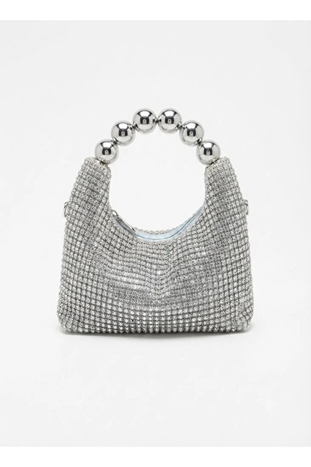 Women's Luxury Rhinestone Mini Handbag – Crystal Embellished with Beaded Handle & Detachable Chain