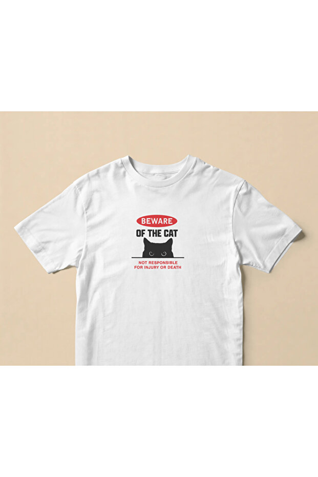 Beware of the Cat Regular Unisex White T-Shirt