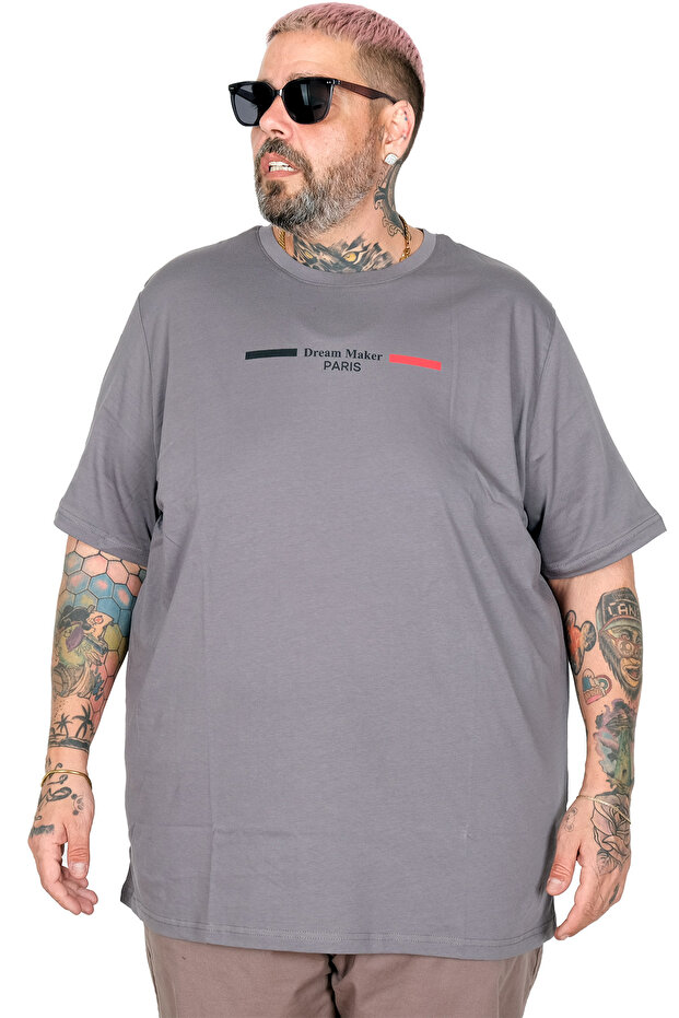 Mode XL Large Size T-Shirt Bis Yaka Dream U26126 Fume