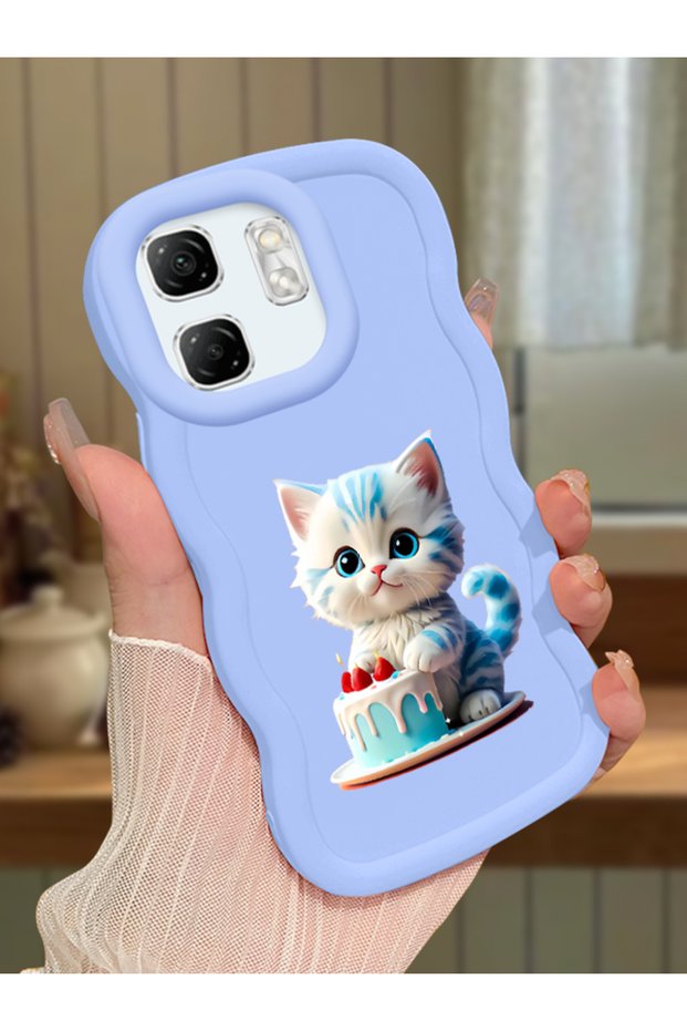 Infinix Hot 50I Compatible Case Camera Protector Blue Silicone Couple Phone Case Cat Pattern