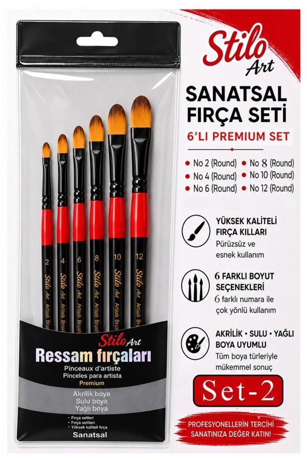 Professional Painting Brush Set 6-Piece Cat Tongue 1 Pack Stilo Set 2 Synthetic Quality Painter Brush Set