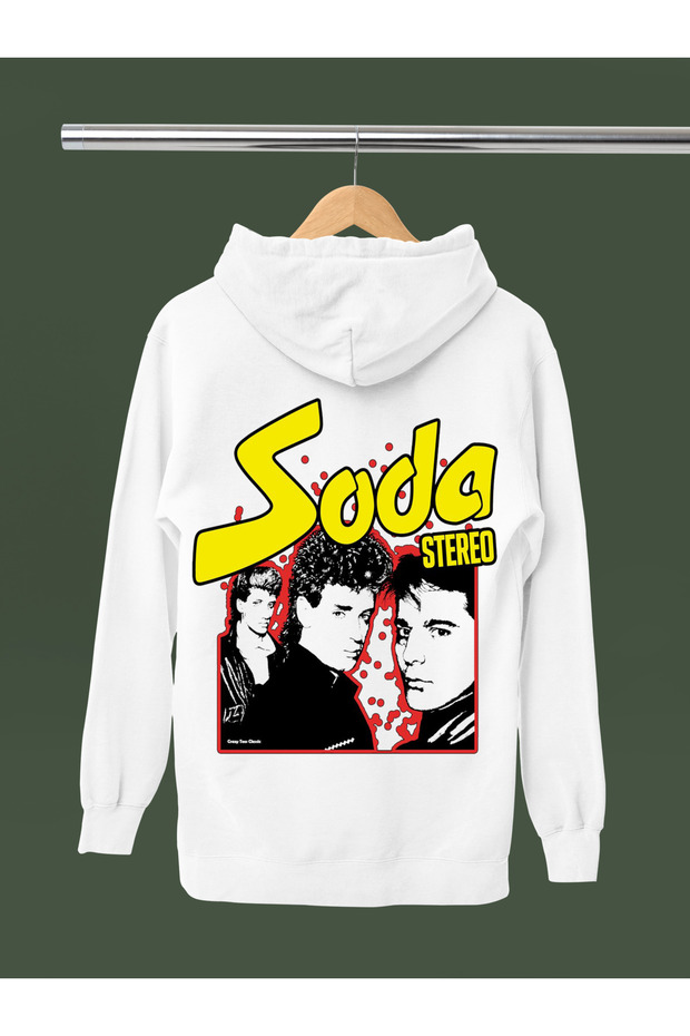 Soda Stereo Printed Cotton Long Sleeved 3-Yarn Hooded Rock Sweatshirt