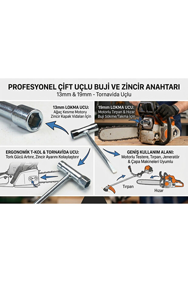 Professional Spark Plug Wrench with Screwdriver - Wood Cutting Machine and Motorized Scythe Spark Plug Removal and Installation Tool (One End 13mm - Other End 19mm)
