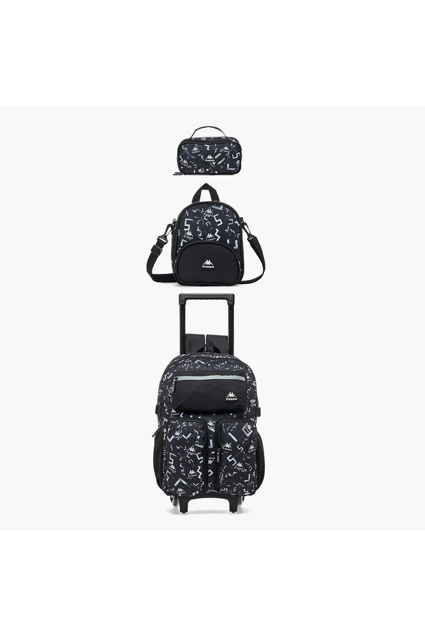 Logo Print 3-Piece School Trolley Bag Set for Kids 13 Years+ with Lunch Bag and Pencil Pouch