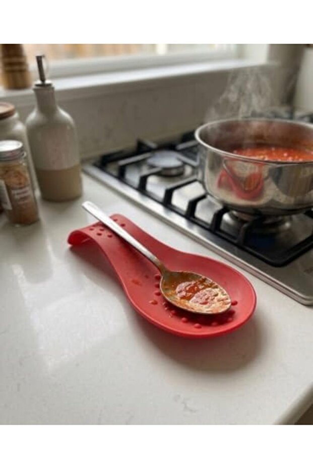 Edl Shop Silicone Spoon Rest, Horizontal Spoon Holder – Suitable for Countertop Use, Lightweight and Practical (Red)