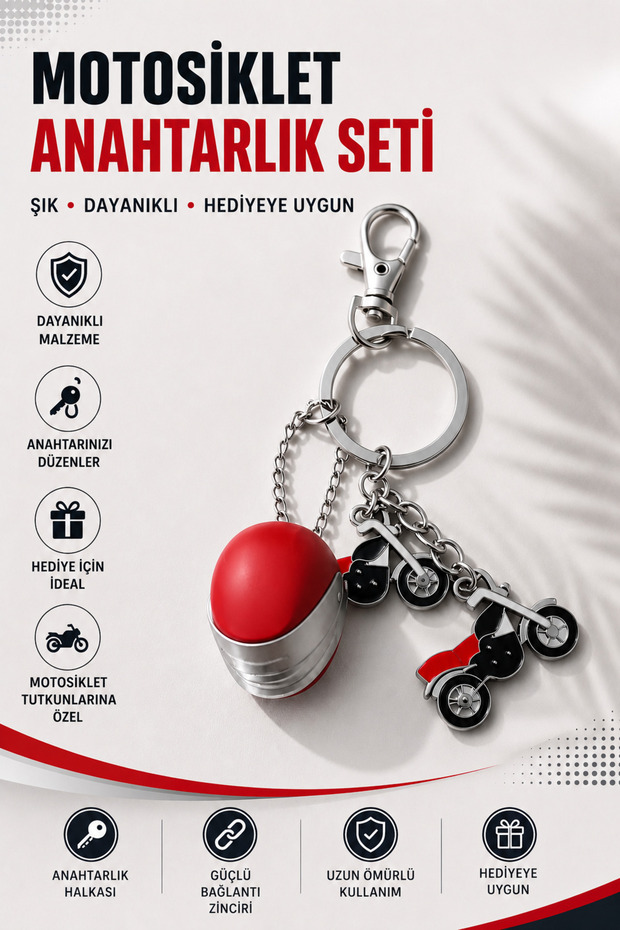 Motorcycle Keychain Set – Charm Keychain with Helmet and Motorbike Figures | Special Gift for Motor Enthusiasts