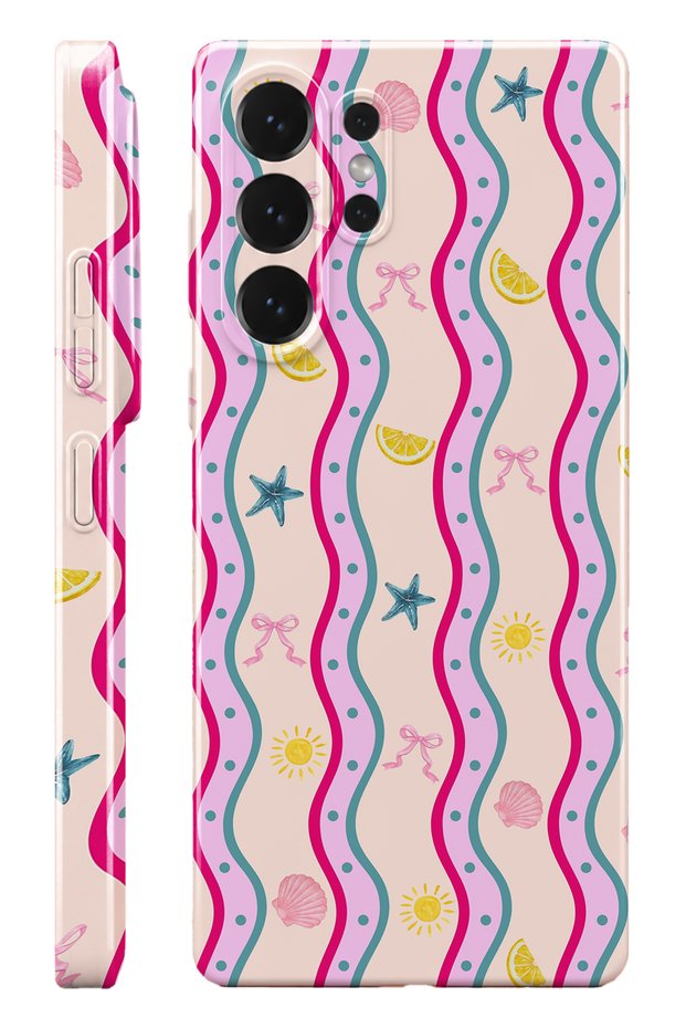 Samsung S25 Ultra Pink Wave Protect Slim Glossy Full Cover Print Camera Protected Phone Case