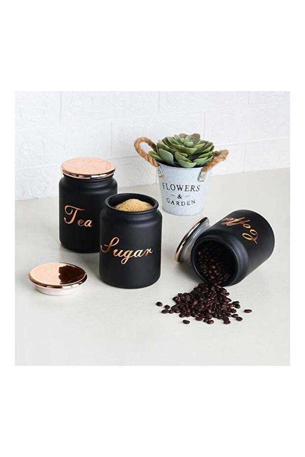 Adrian Storage Bowls Set Gold 3 Pieces 700 ml Glass Modern Black