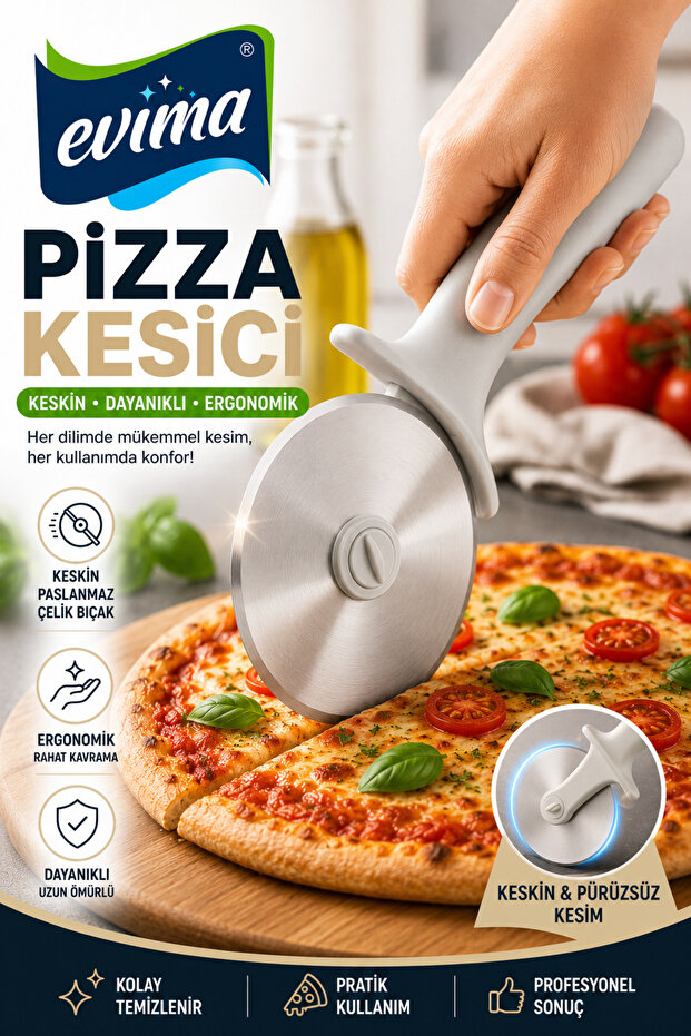 Stainless Steel Pizza Cutter – Professional Pizza Knife with Ergonomic Handle and Protective Sheath