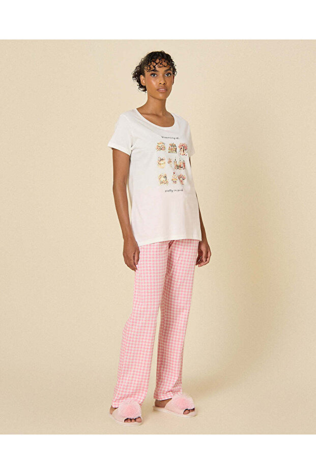 Women White T-Shirt and Pajama Pants Set