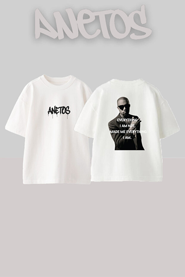 تي شيرت أبيض كبير الحجم مطبوع بتصميم Kanye West_36 للجنسين