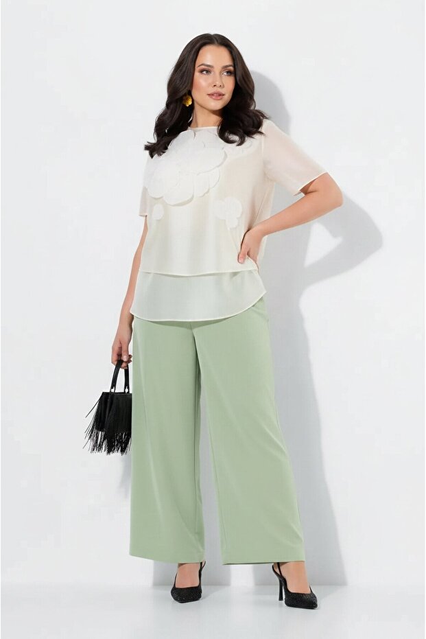 Women's High Waist Elastic Chiffon Lined Fabric Plus Size Curve Pants