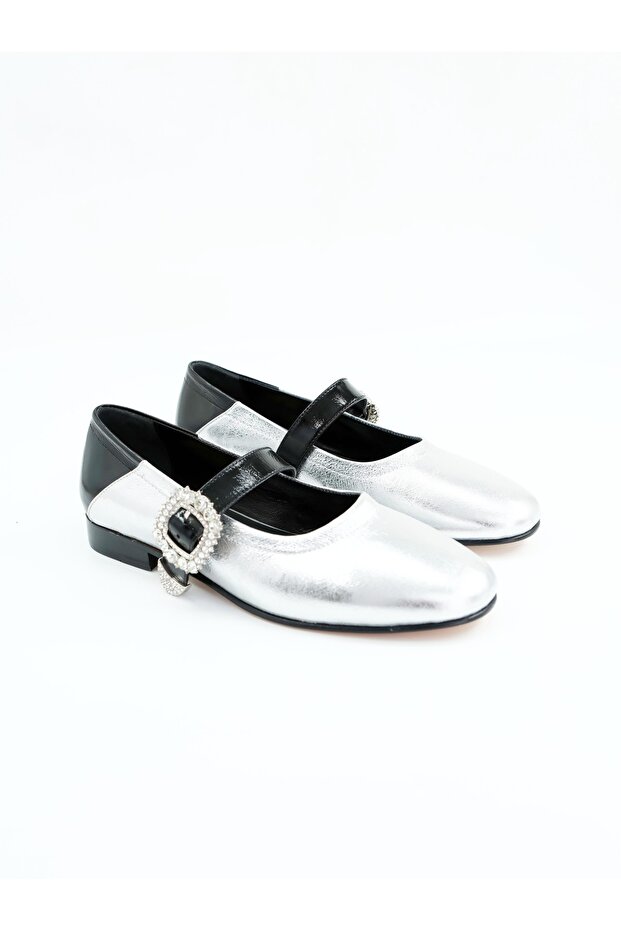 Women's Genuine Leather Ballerinas Silver