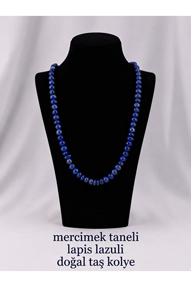 Lapis Lazuli Lentil Grain Natural Stone Necklace 45 cm – Certified Handmade Natural Stone Necklace