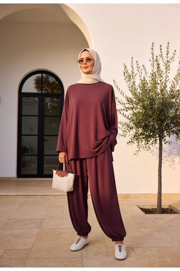 Pike Modal Shalwar Trousers Model Oversize Suit – Plum