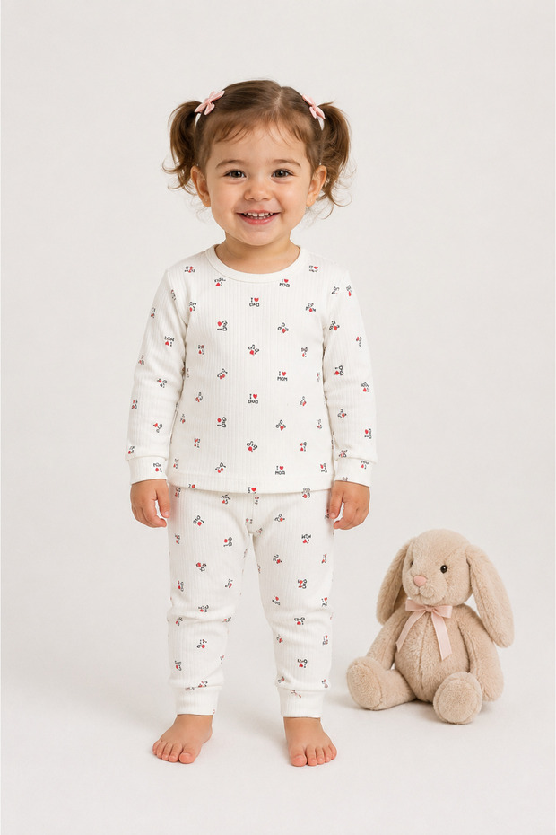 Children's Crew Neck Long Sleeve Organic Pajama Set 100% Seasonal Cotton Fabric