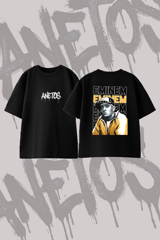 Eminem_16 Design Printed Oversize Crew Neck T-Shirt Black