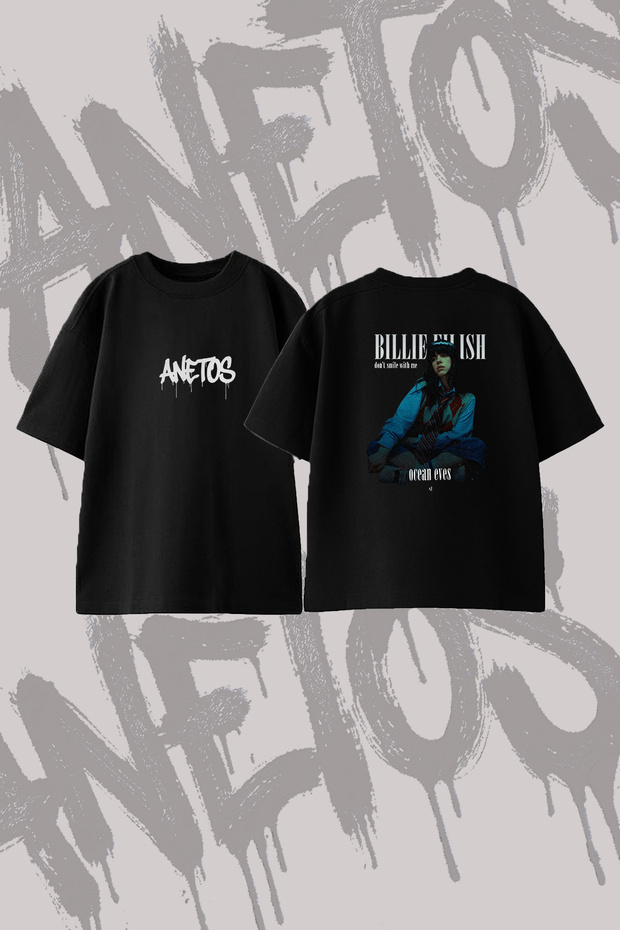 Billie Eilish_20 Design Printed Oversize Crew Neck T-Shirt Black