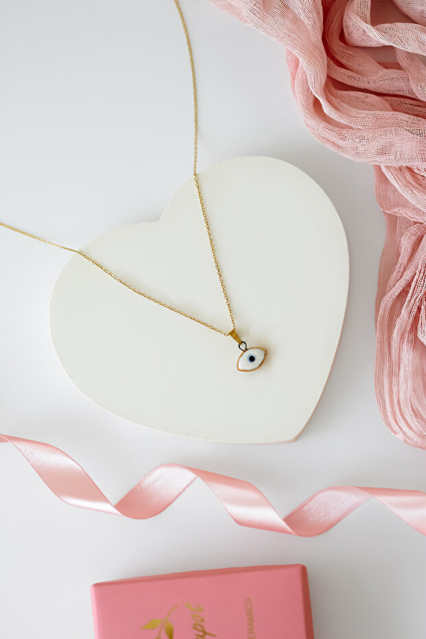 Gold Evil Eye Porcelain Charm Steel Necklace
