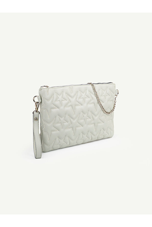 Women's Starry Silvery Chain Strap Gray Portfolio & Clutch Bag