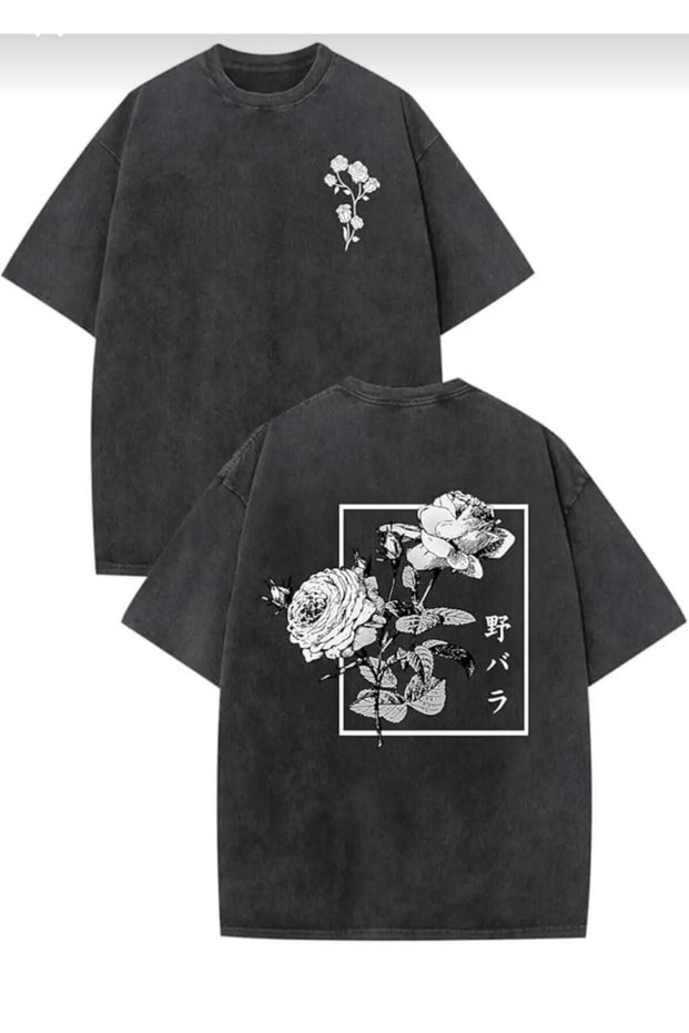 Mooda Vintage Washed Anthracite Gothic Spider Print Unisex Wide Fit Oversize T-Shirt – Casual Comfortable
