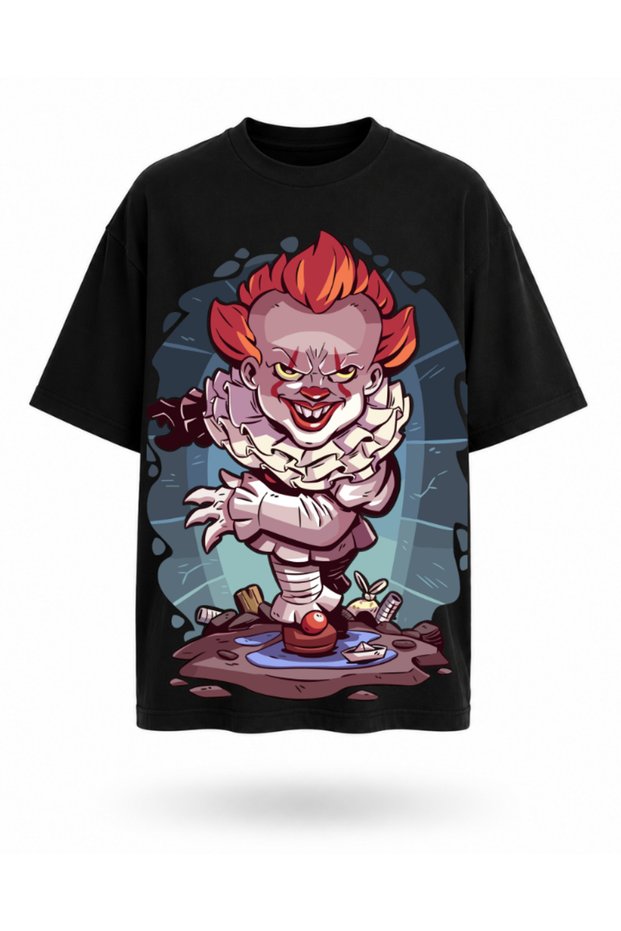 Horror Clown Printed Oversize Unisex T-Shirt Dark Character Graphic Design Streetwear Casual T-Shirt