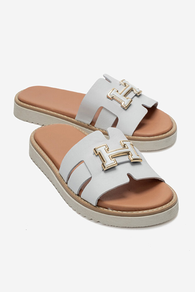 Genuine Leather Buckle Comfort Sole Women's Slippers