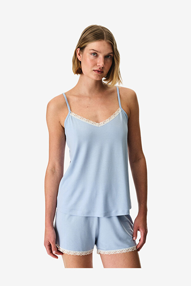 Women Sky Sleeveless Shorts Blue Set