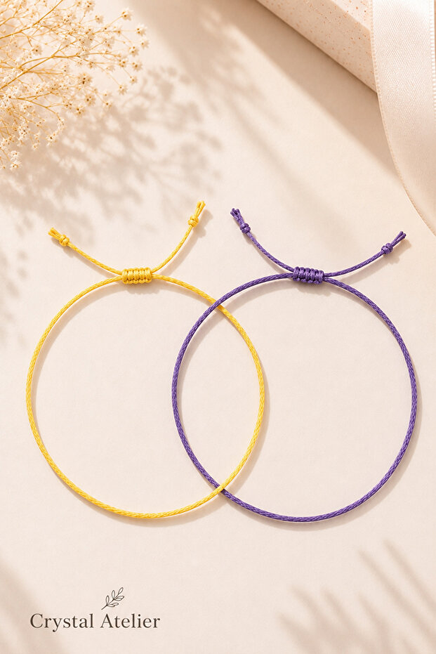 2-Piece Yellow Purple Macrame Rope Bracelet Adjustable Unisex Friendship Bracelet