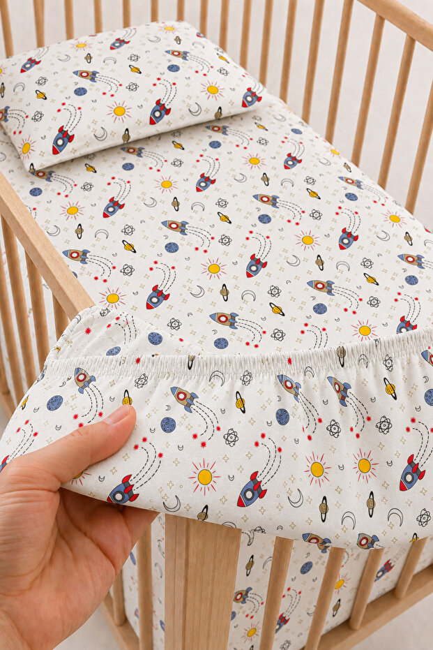 100% Cotton Space Patterned Baby Elastic Sheet Set - 2 Pillowcases 60X120 / 70X120 / 70X110 Mother's Side - Park Bedding