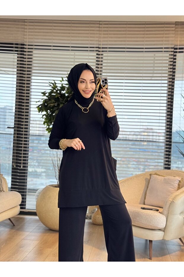 بدلة ساندي 5015 بجيوب جانبية باللون الأسود