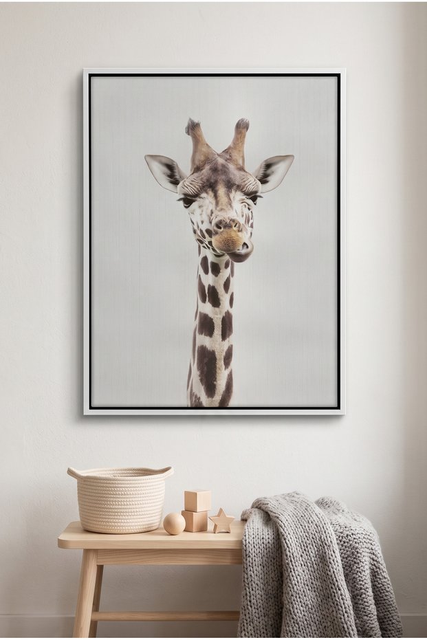 Minimalist Giraffe Kids Wall Art | Portrait Framed Canvas Print | Luxury Modern Decor for Kids Room
