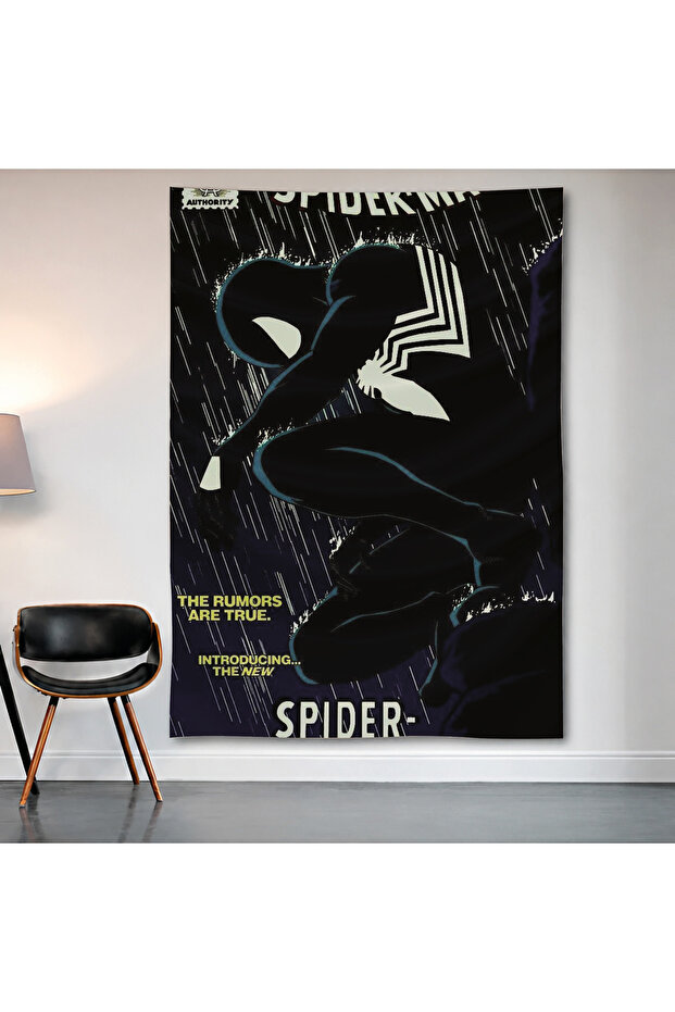 Spider-Man Black Suit Wall Covering Wall Tapestry First Quality Satin Fabric Poster